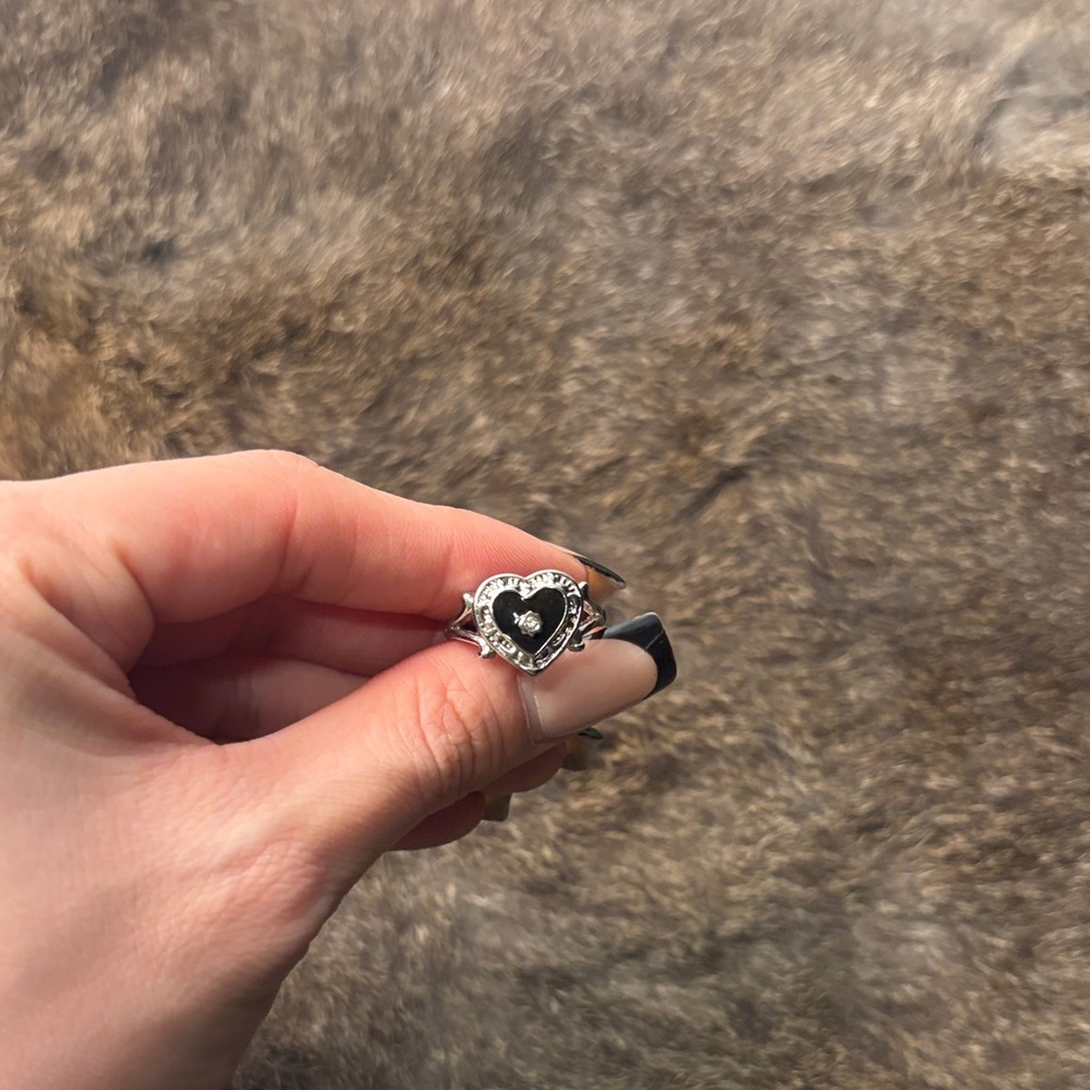 Heart-Shaped Silver Ring with Black Stone